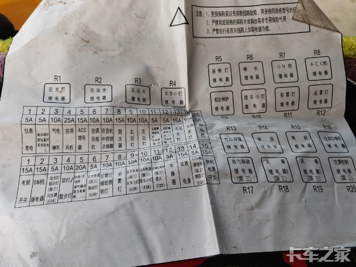 急求柳汽霸龙保险丝示意图,国四车